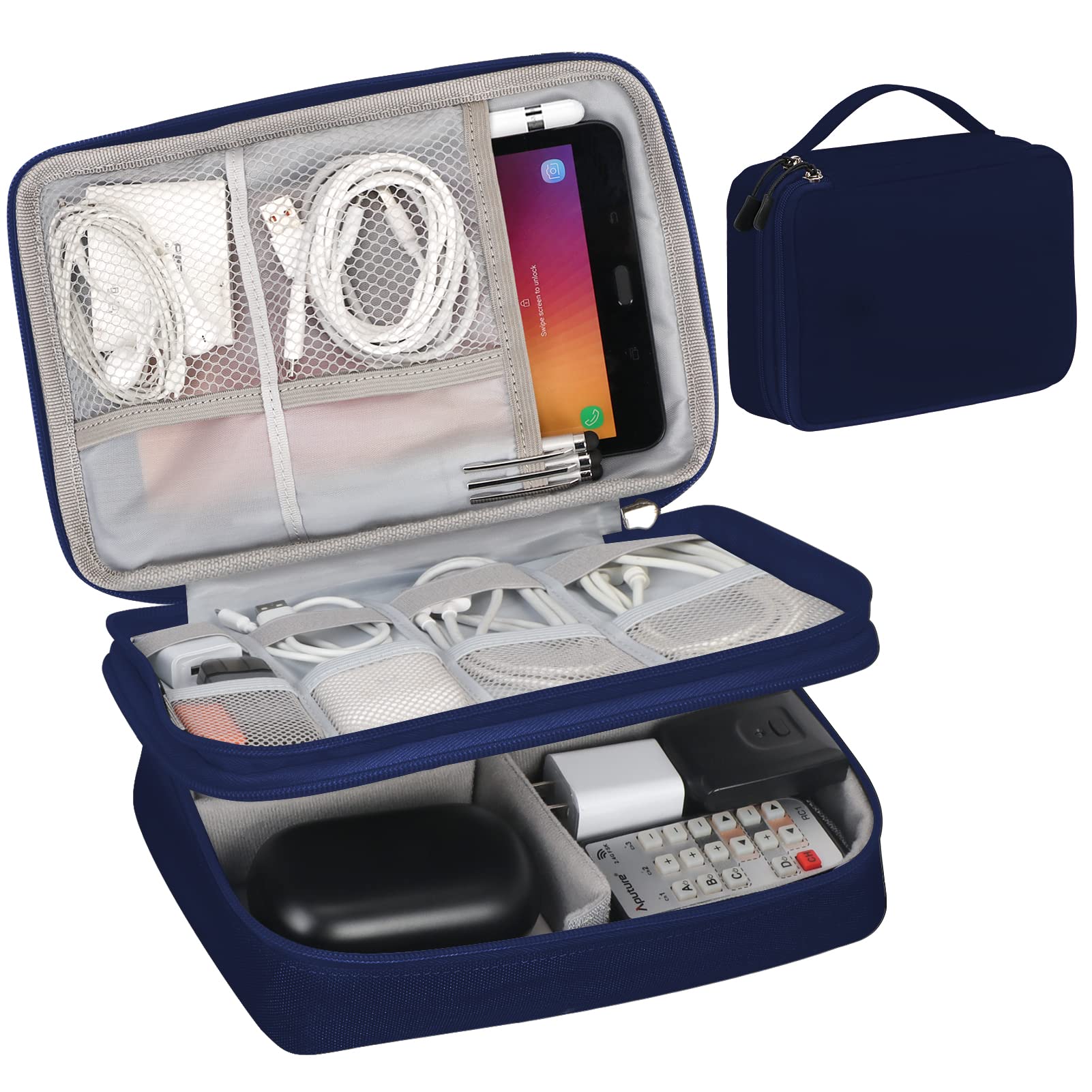 FYY Electronic Organizer, Travel Cable Organizer Bag Pouch Electronic Accessories Carry Case Portable Waterproof Double Layers All-in-One Storage Bag for Cable, Cord, Charger, Phone, Hard Drive-Blue