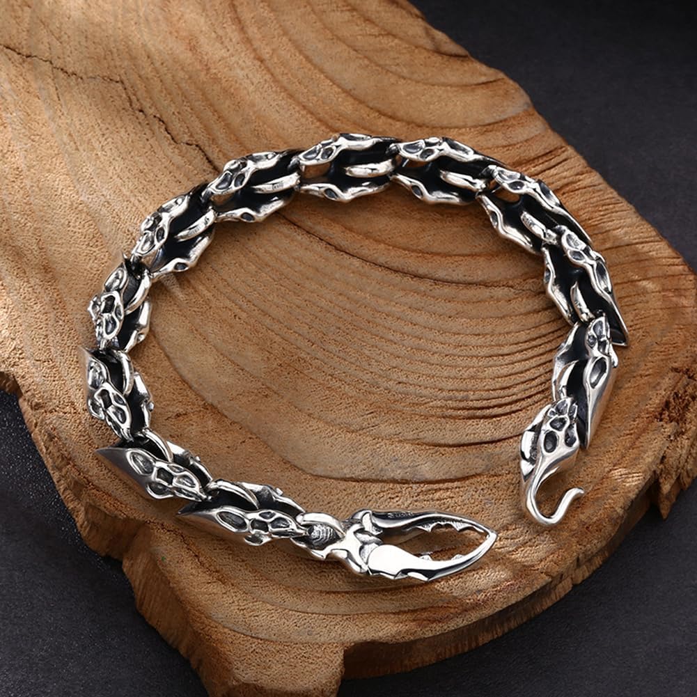 Punk Bracelet for Men - Copper Bracelet Antique Silver Plated Chain Rock Hip Hop Link Cuff - 22.5cm (8.86in)