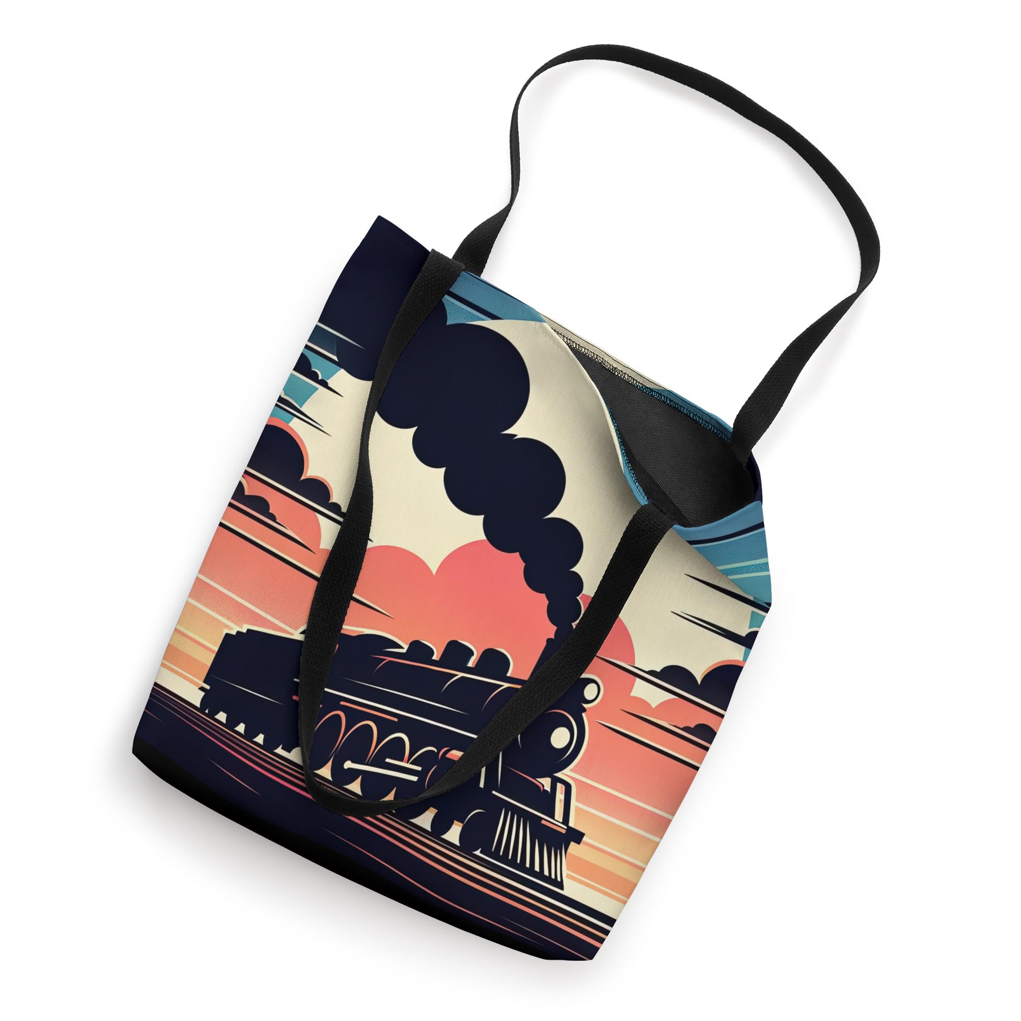 Vintage Steam Engine Train Locomotive Cool Sunset Railroad Tote Bag