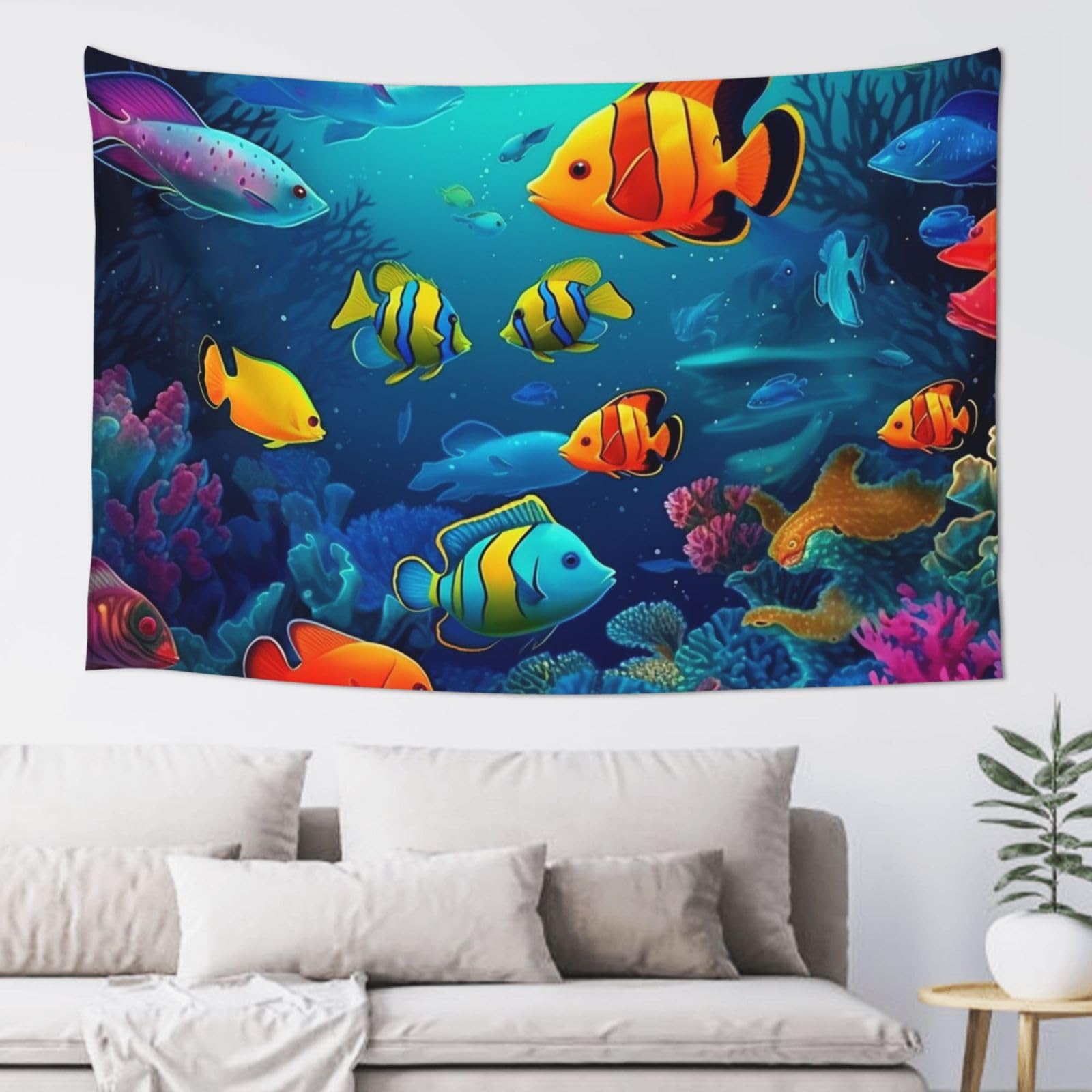 FodPand Underwater World Colorful Fishes Tapestry for Bedroom Aesthetic, Wall Hanging Tapestries Art Decor Backdrop Wall Tapestry for Dorm Living Room Funny Poster Party Banner Background 40" X 60"