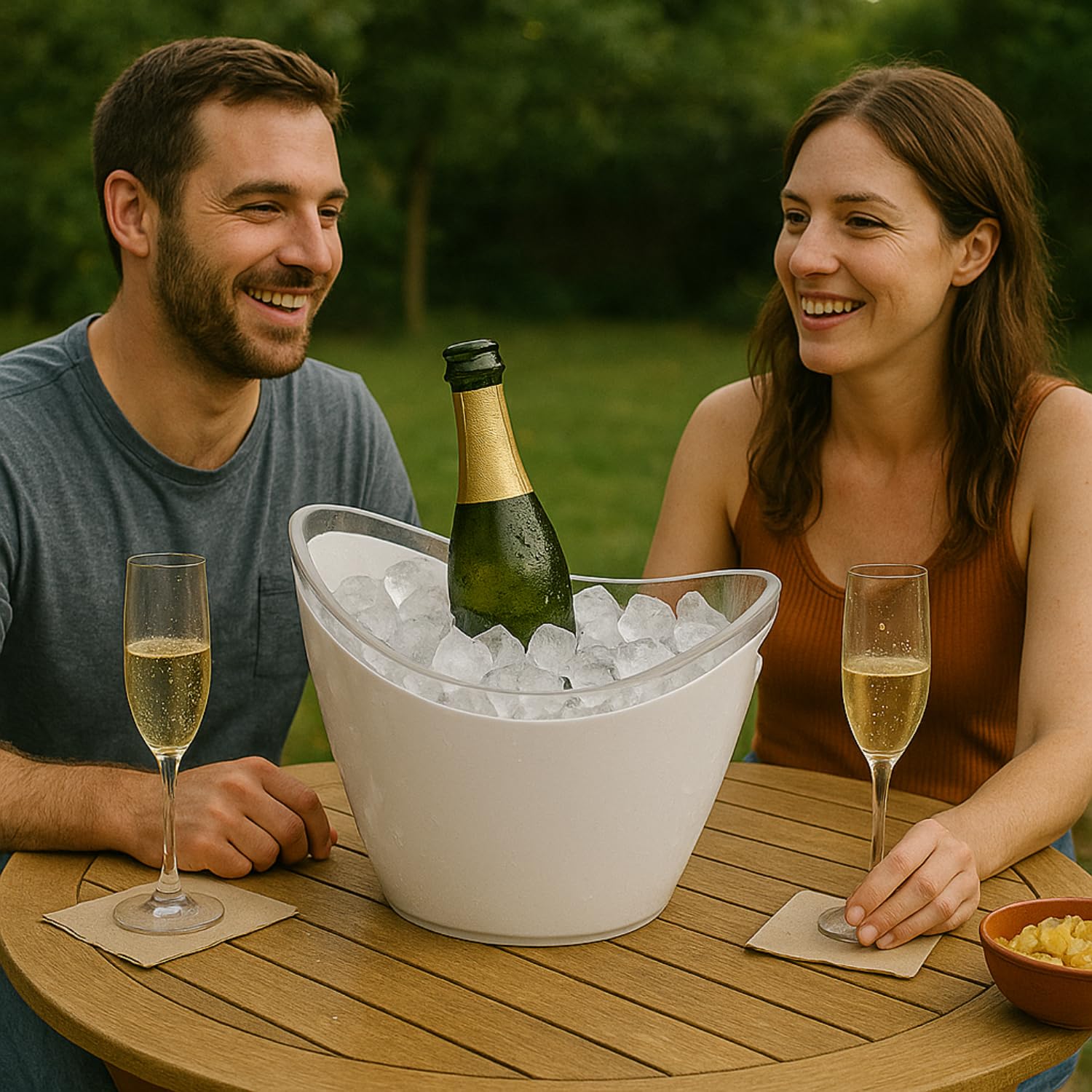 Virsus Secchiello Portaghiaccio Ovale 90096, misura 34,5x26x24 cm, capacità 8 Lt, secchio in plastica per ghiaccio, 2 Maniglie, secchiello per bottiglie Vini, Champagne per feste ed eventi -C (Bianco)