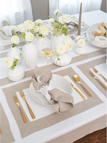 Miniatura 4 de Solino Home Mantel de lino de 60 x 108 pulgadas, mantel rectangular 100% puro de lino europeo natural y blanco, lavable a máquina, para interiores y