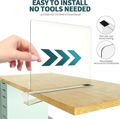 Miniatura 4 de Divisores de estantes para organización de armario, separadores de estantes de acrílico transparente para armarios, separadores de estantes de