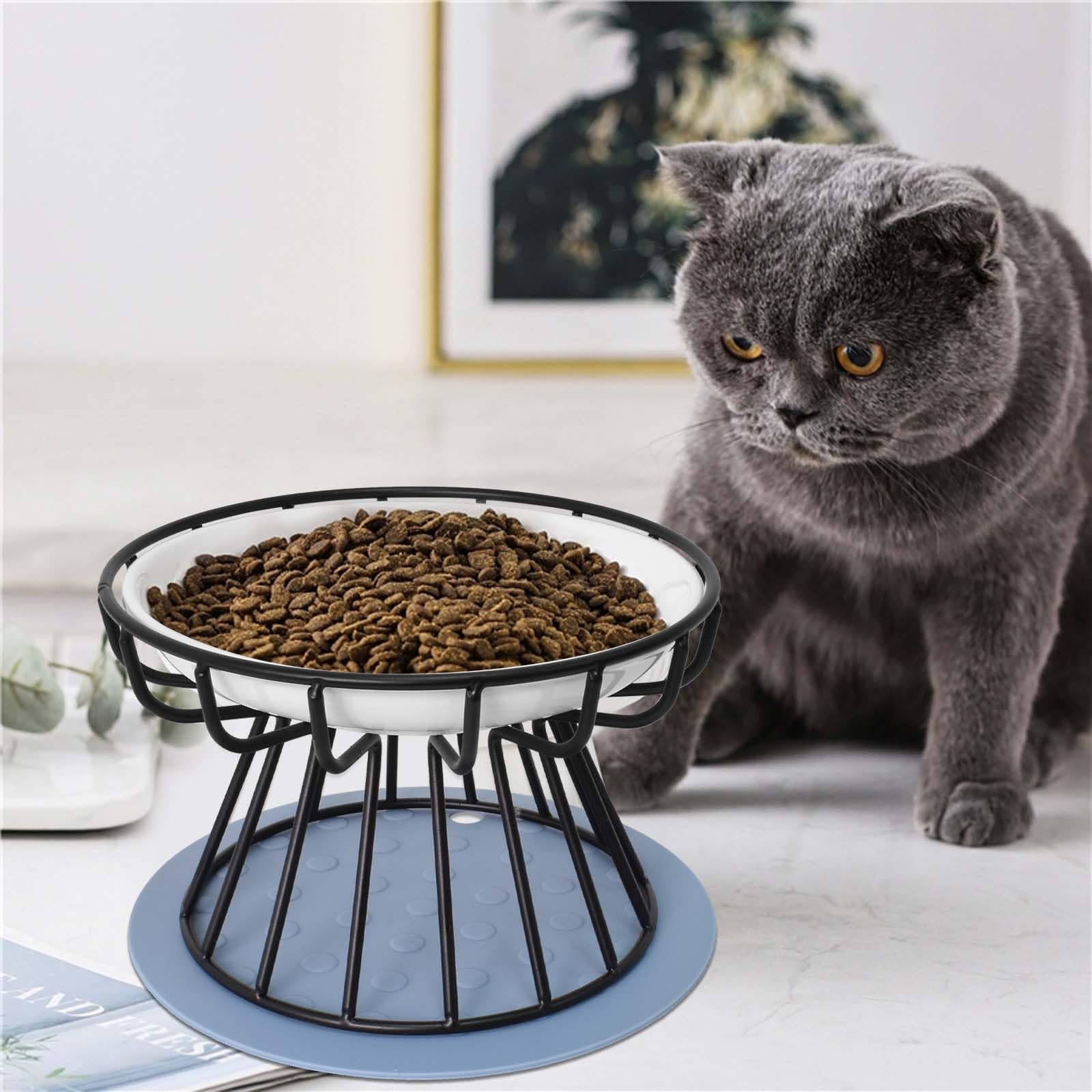 Ciotola Rialzata Per Gatti In Ceramica - Con Supporto Metallico E Tappetino Antiscivolo, 250ml