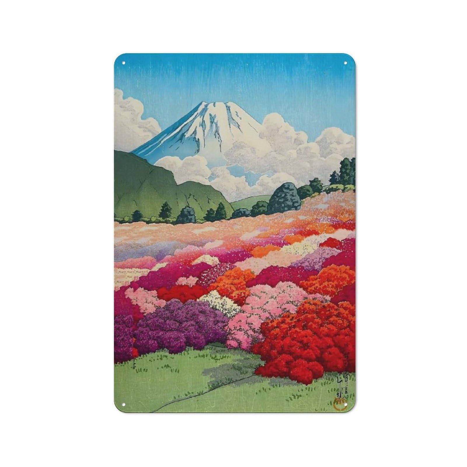 Junmoney Style-10 Ukiyo E Fuji Azalea Garden Classic Metal Wall Decor 30X20cm, Tin Sign For Bar, Kitchen, Garage Or Games Room