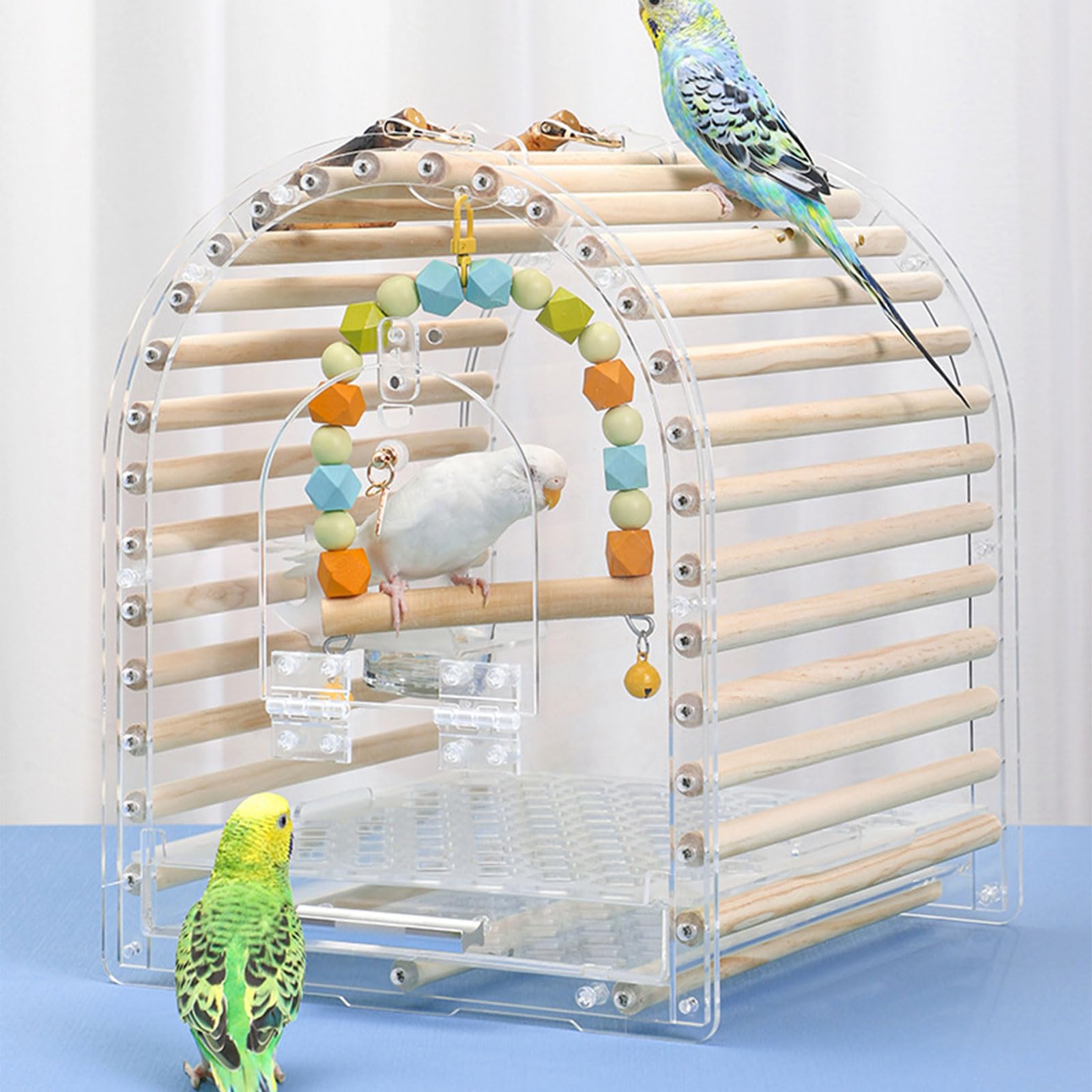 Jaula de viaje de mano para loros pequeños, acrílico transparente para agapornis, caja de transporte portátil para pájaros acrílicos Conure para pájaros ventilados para viajes