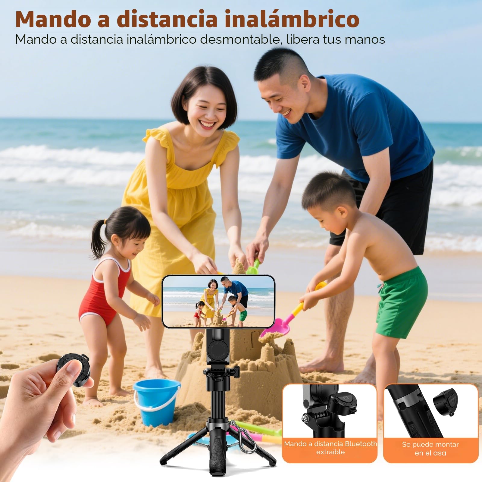 CloudValley Trípode Selfie 4 en 1 para Smartphone – Mini Palo Selfie Portátil con Mando Bluetooth, Soporte para Teléfono iPhone/Android, Rotación 360°, Trípode Compacto para Foto/Vídeo