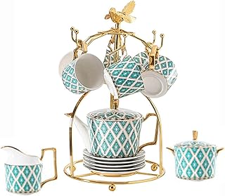 Teiera Set Di Tazze Da Tè E Piattino In Ceramica Europea Giapponese， Set Da Tè Pomeridiano Britannico Set Da Caffè Cinese Con Supporto In Metallo Teiera Da Caffè Con Zuccheriera E Lattiera Set Da Tè