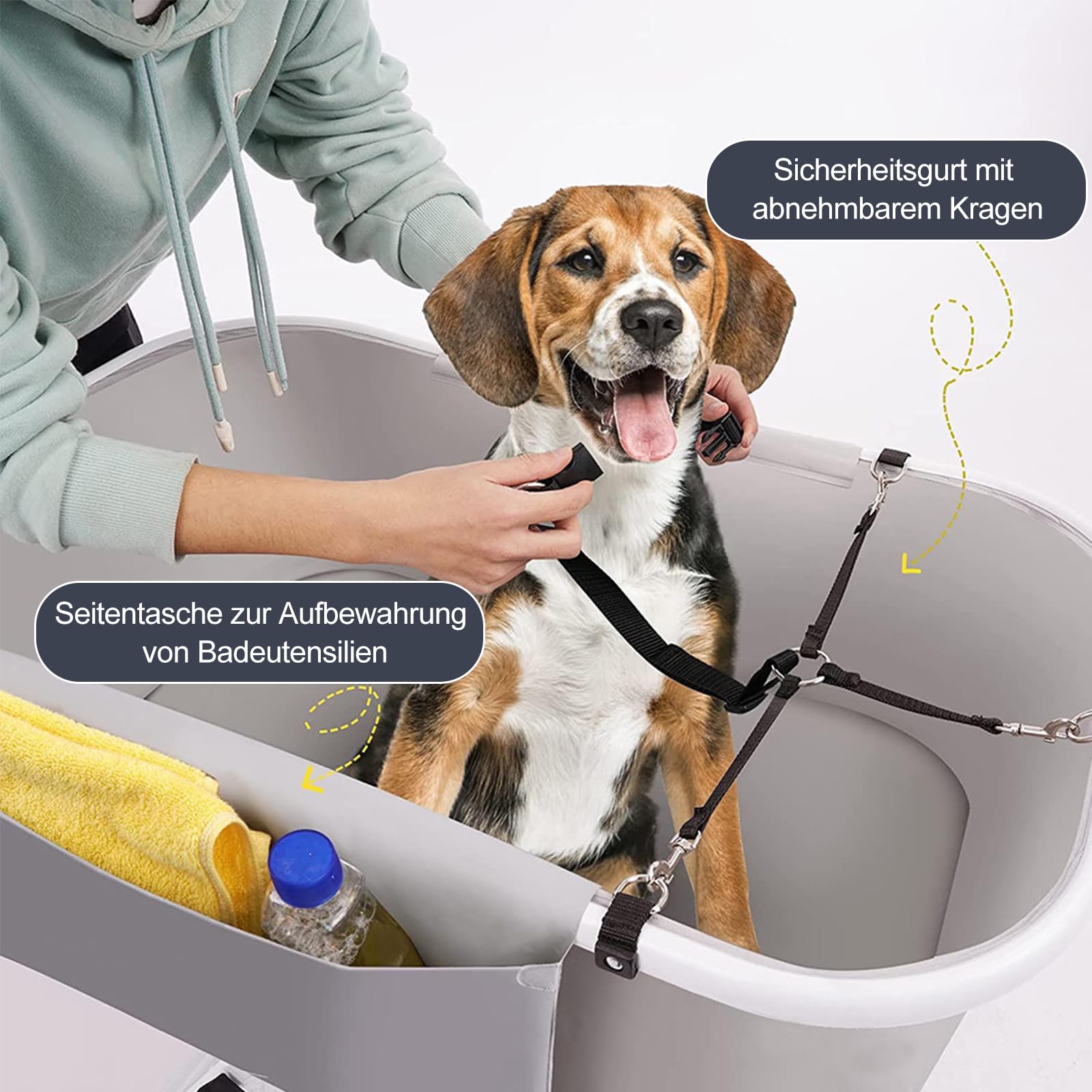 Baignoire portable pour chien 3 en 1 - Station de bain pliable pour chiens de petite et moyenne taille - Pour le bain, la douche et les soins - 5 niveaux réglables en hauteur