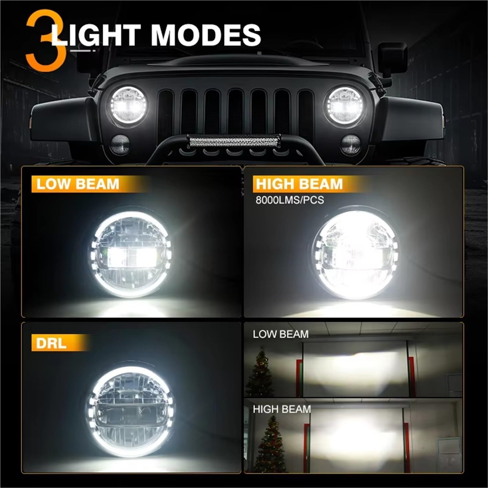 Faro Per Lada 4x4 Per Urbano Per Niva | Faro Rotondo A LED Per Auto Da 7 Pollici DRL Fascio Hi/Lo 90W Anello Halo Ambra Occhio Di Angelo(1 Piece Silver)