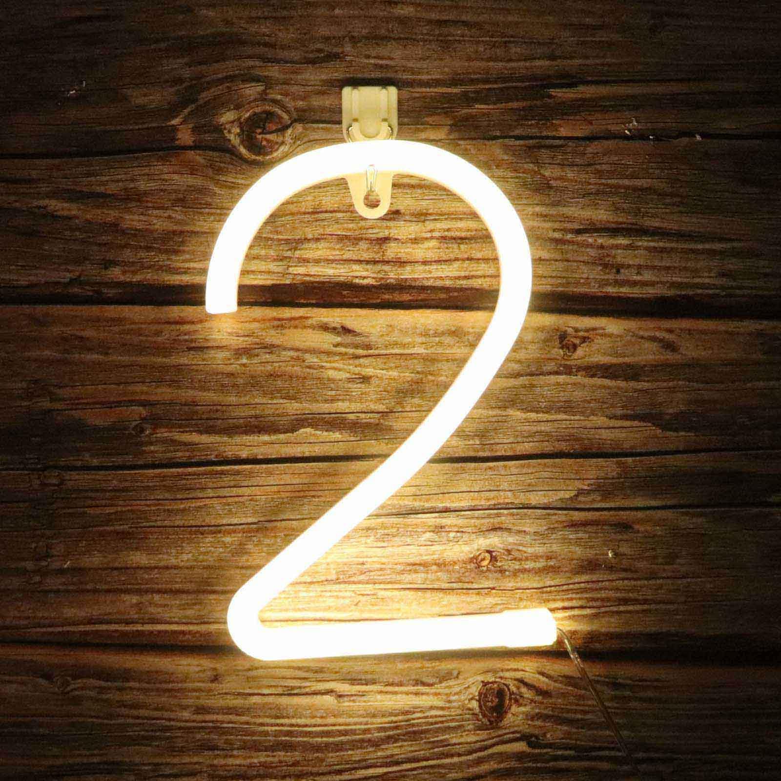 Customizable Warm White Arabic Digit Neon Light USB/Battery Operated Neon Sign for Bedroom Wedding irthday Party Bar Decor Dimmable LED Lamp（No.2） — image 1