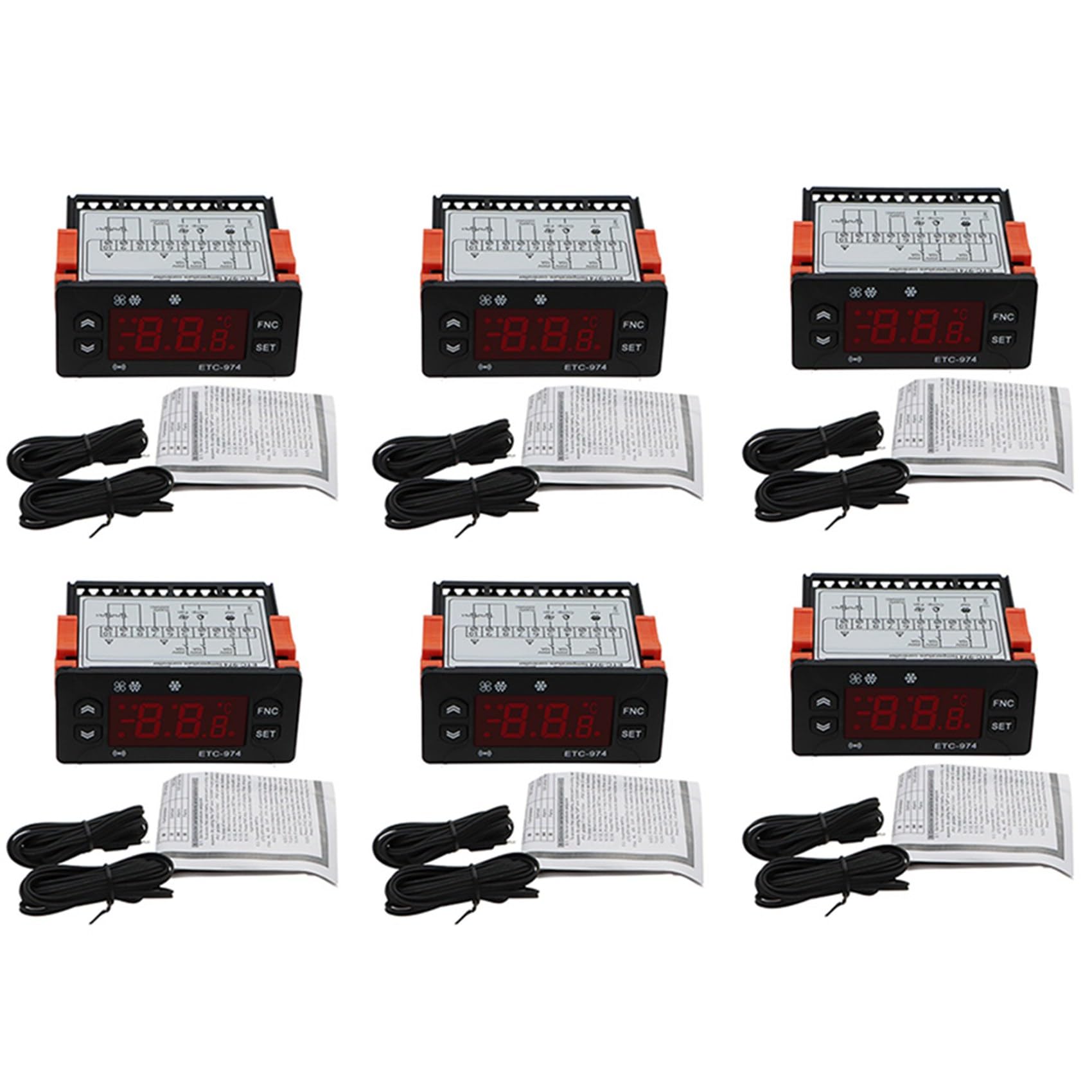 Jnchdghwa 6X ETC-974 Digital Temperature Controller Microcomputer Thermostats Thermostat Refrigeration Alarm 220V Sensor