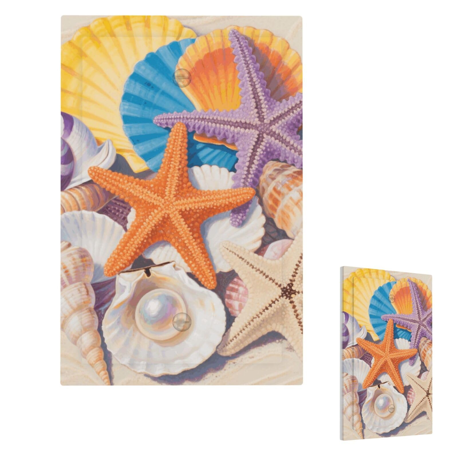 Fekiloot Single Blank Colorful Seashell And Starfish Wall Plate Cover Modern Decorative 1 Gang Light Switch Cover Unbreakable Receptacle Outlet Covers For Living Room Bedroom Home Decor