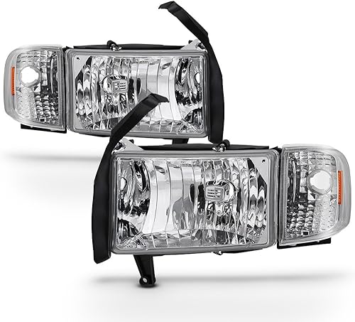 ACANII - Para faros delanteros Dodge Ram 1500 2500 3500 1994-2001 con luces de esquina, lámparas de señal 94-01 para conductor + lado del pasajero