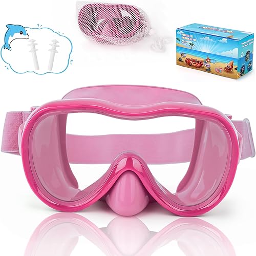 Gafas de natación para niños, máscara de buceo, máscara de buceo, gafas de natación con cubierta de nariz y correas elásticas anchas con bolsa de