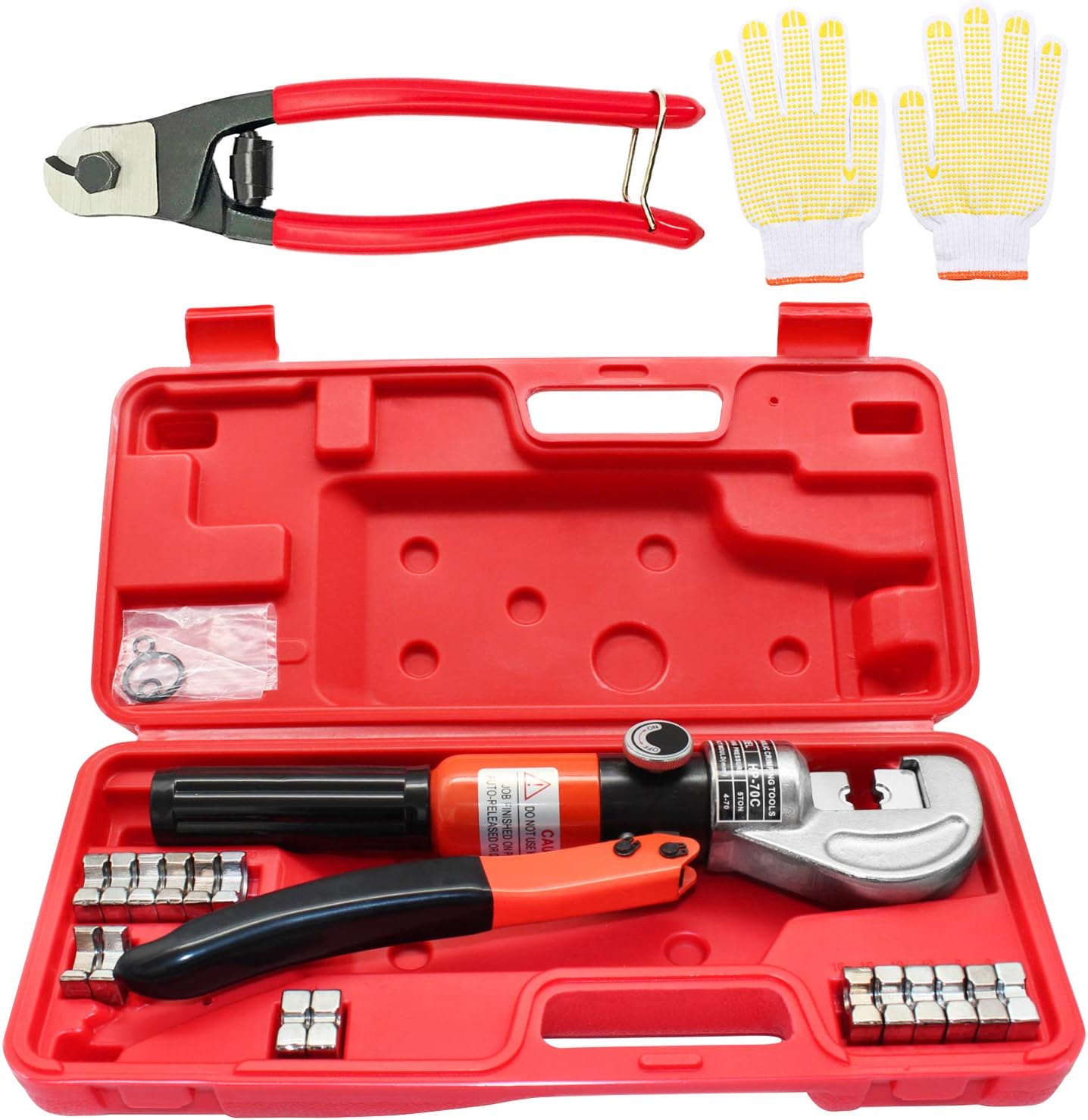 CKE Upgraded Hydraulic Cable Crimper Hand Tool for 1/8, 3/16 Stainless Steel Cable Railing Fittings - Wire Swaging Tool-10 Ton and Stainless Steel Cable Cutter - Heavy Duty Head with 11 Dies HC05