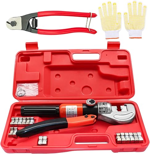 CKE Herramienta de mano para crimpadora de cables hidráulica mejorada para accesorios de barandilla de cable de acero inoxidable de 1/8, 3/16,