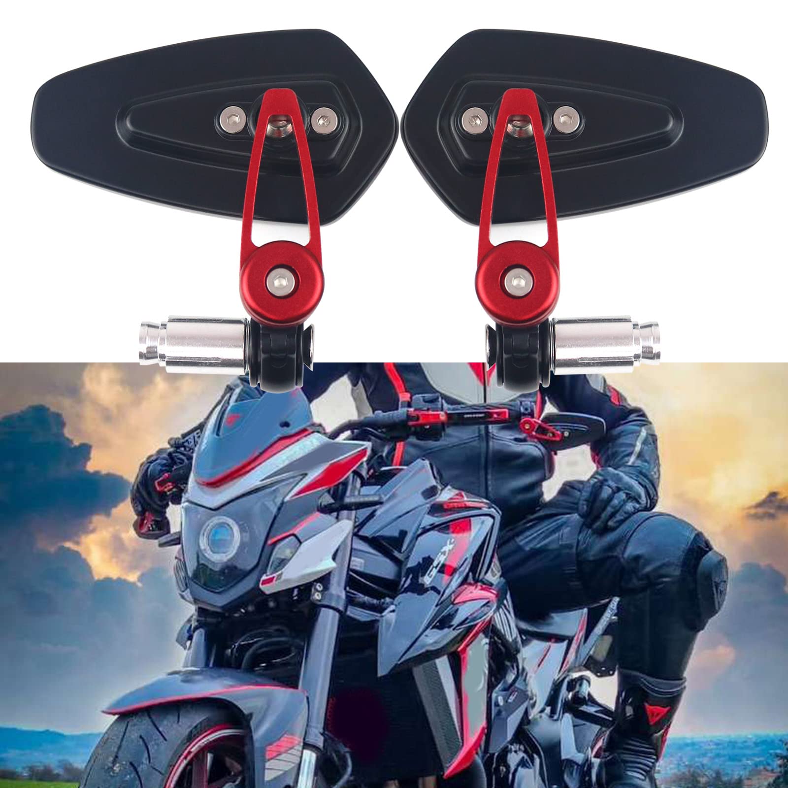 Motociclo Laterali Specchi 7/8"22mm Manubrio Lega di Alluminio Specchi Retrovisori per Scooter Cruiser Sport Bike(Rosso)