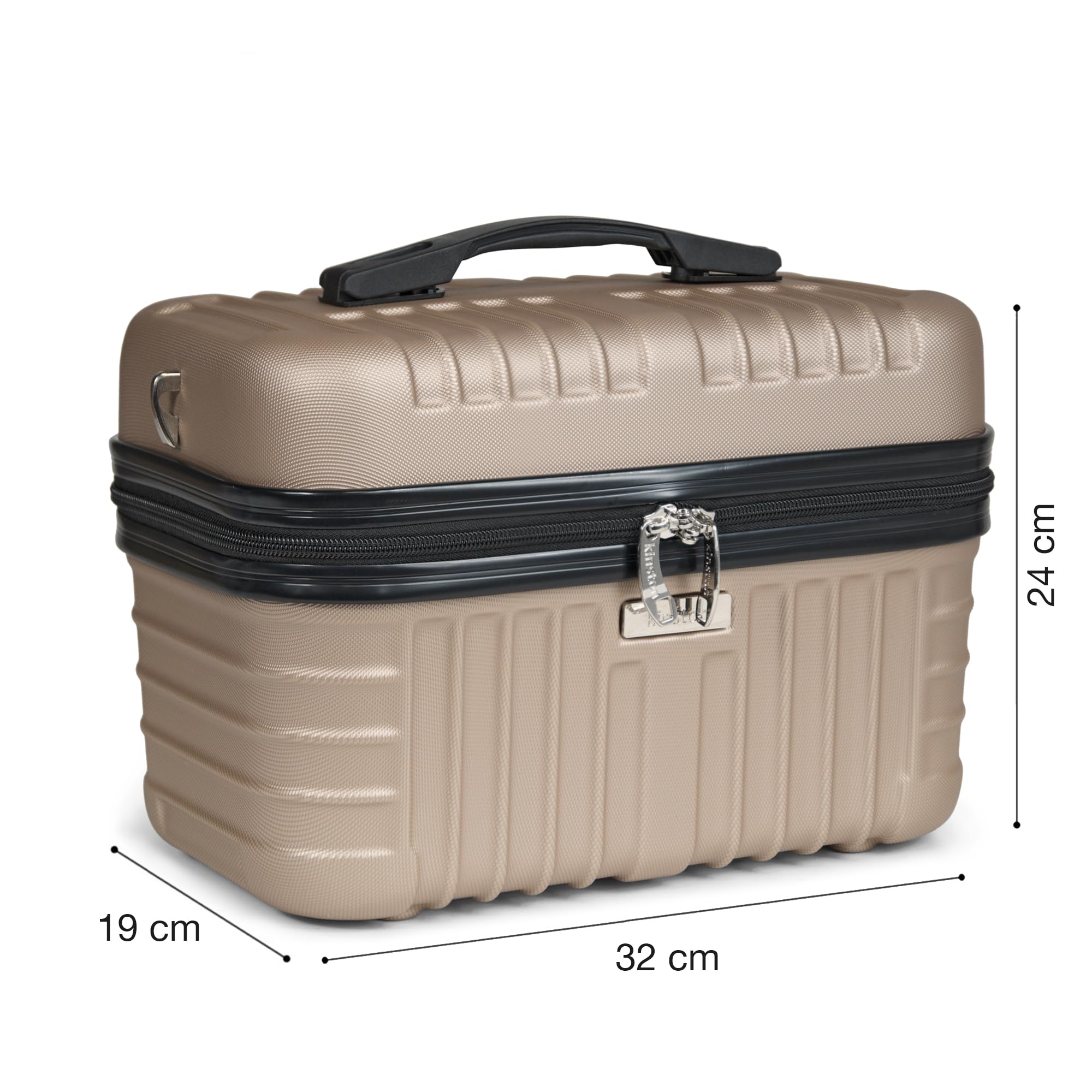 KINSTON Vanity - Estuche de Viaje Rígido con Muñeca, Organizador de Viaje, Caja de Almacenamiento, Gran Capacidad, Color Champagne, L 32 x H 24 x P 19 cm, Vanity RIGIDA Carcasa ABS