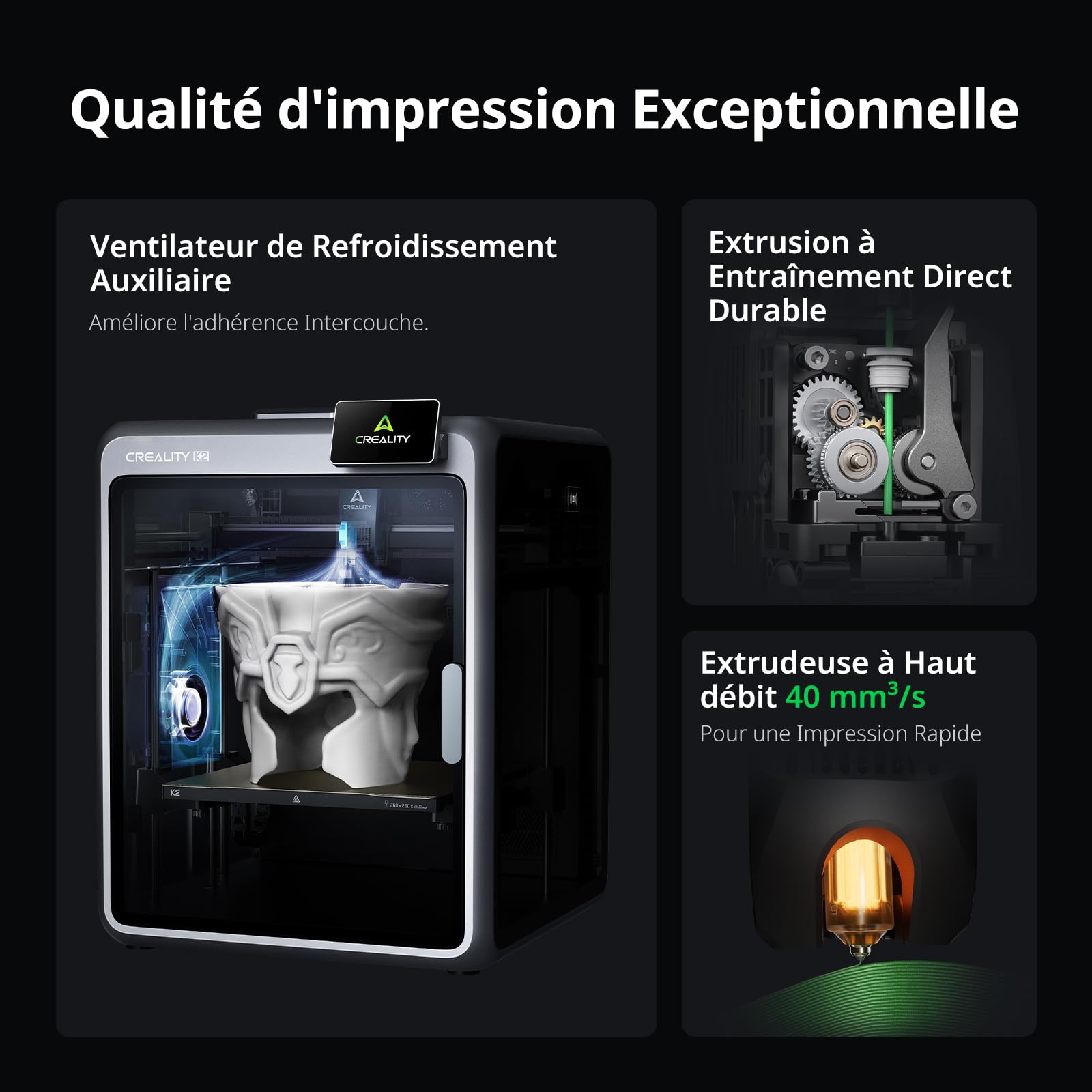 Creality K2 Combo (A) Imprimante 3D, Multicolore avec CFS, Vitesse d'impression Maximale de 600 mm/s, Nivellement Automatique Intelligent et Caméra IA, Volume d'impression de 260×260×260 mm
