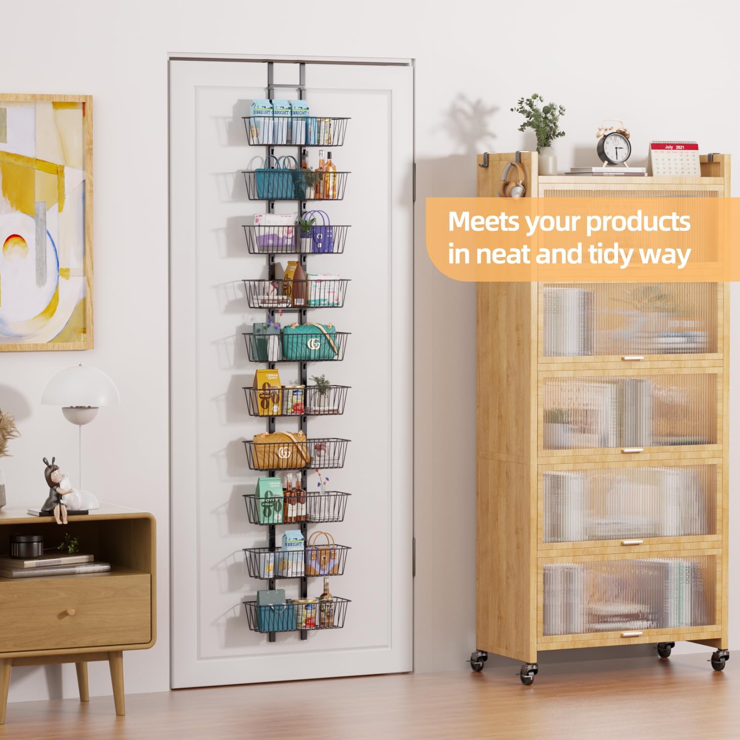 10-Tier Over the Door Pantry Organizer and Over the Door Hooks Organizer with 12 Hooks