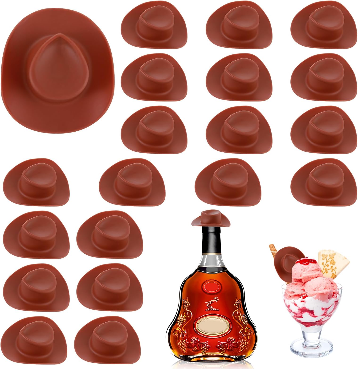 TIESOMETIESOME Miniature Dollhouse Cowboy Hats, 20 Pcs Mini Western Cowgirl Hat Cake Topper Doll West Hat Small Plastic Hat for Doll Dress Up Party Accessories Dollhouse Decor Pretend Play (Brown)