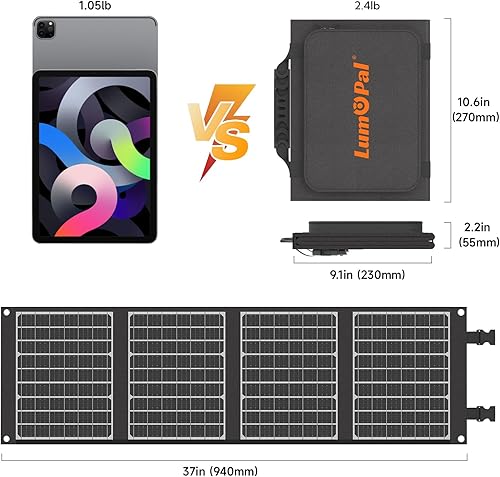 Miniatura 6 de LUMOPAL - Panel solar portátil, cargador solar plegable de 40 W con USB-C PD 40 W, 5 V USB-A QC3.0, puertos DC18-20V para viajes, camping,