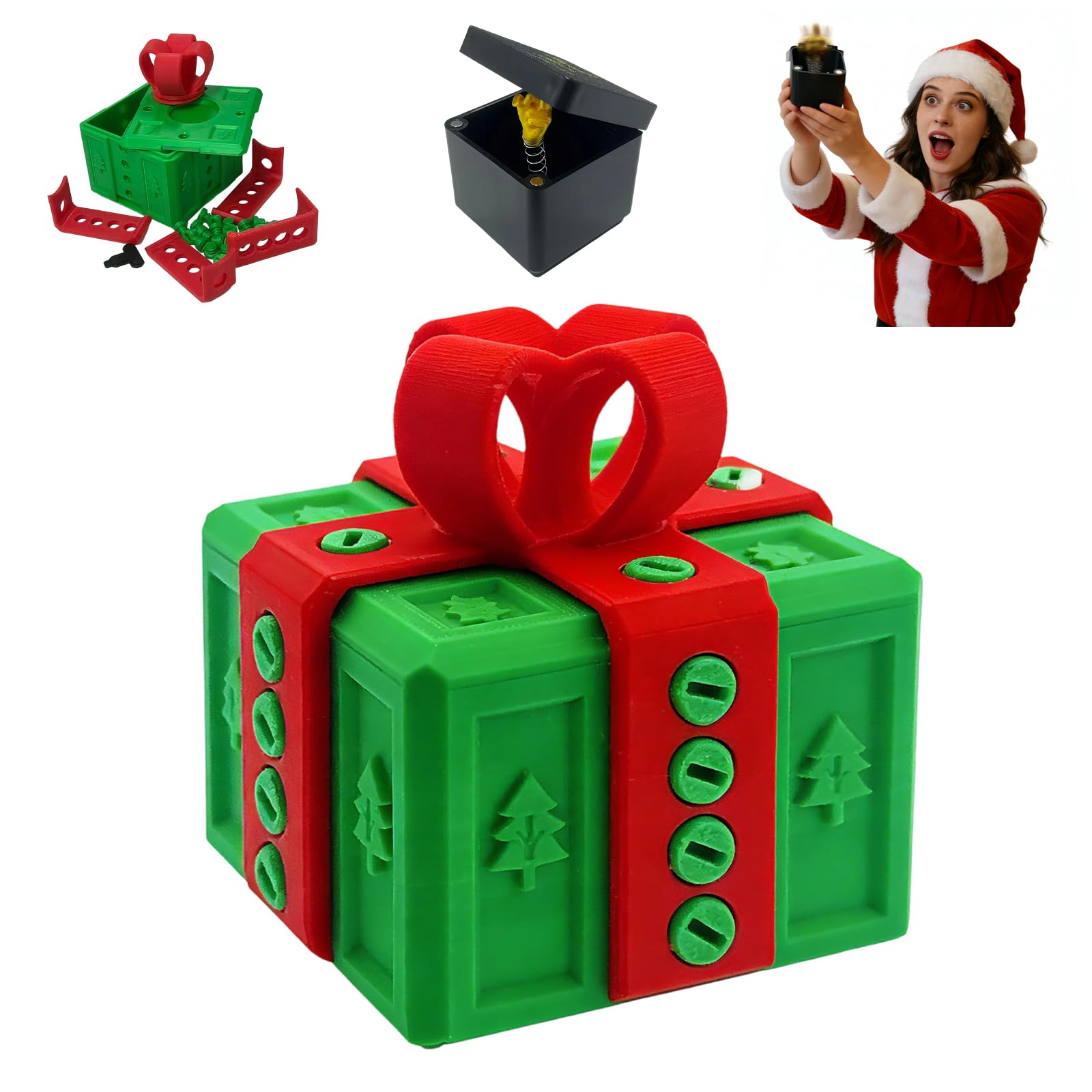Wsndyjia The Prank Gift Box, Funny Screws Challenge with Finger Surprise, 3D Printed Annoying Gift Box Ornament with Concealed Key, for Festival, Christmas, All Occasions (Green)