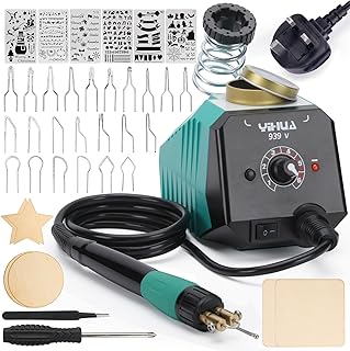 YIHUA 939-V Pyrography Wood Burning Tool Set with 23 Wire Nibs in Varied Shapes, Detachable Wood Burning Pen, 6 Wood Pieces, 6 Stencils and Screwdriver, Tweezers Used as Wood Burning Kit(UK Plug)