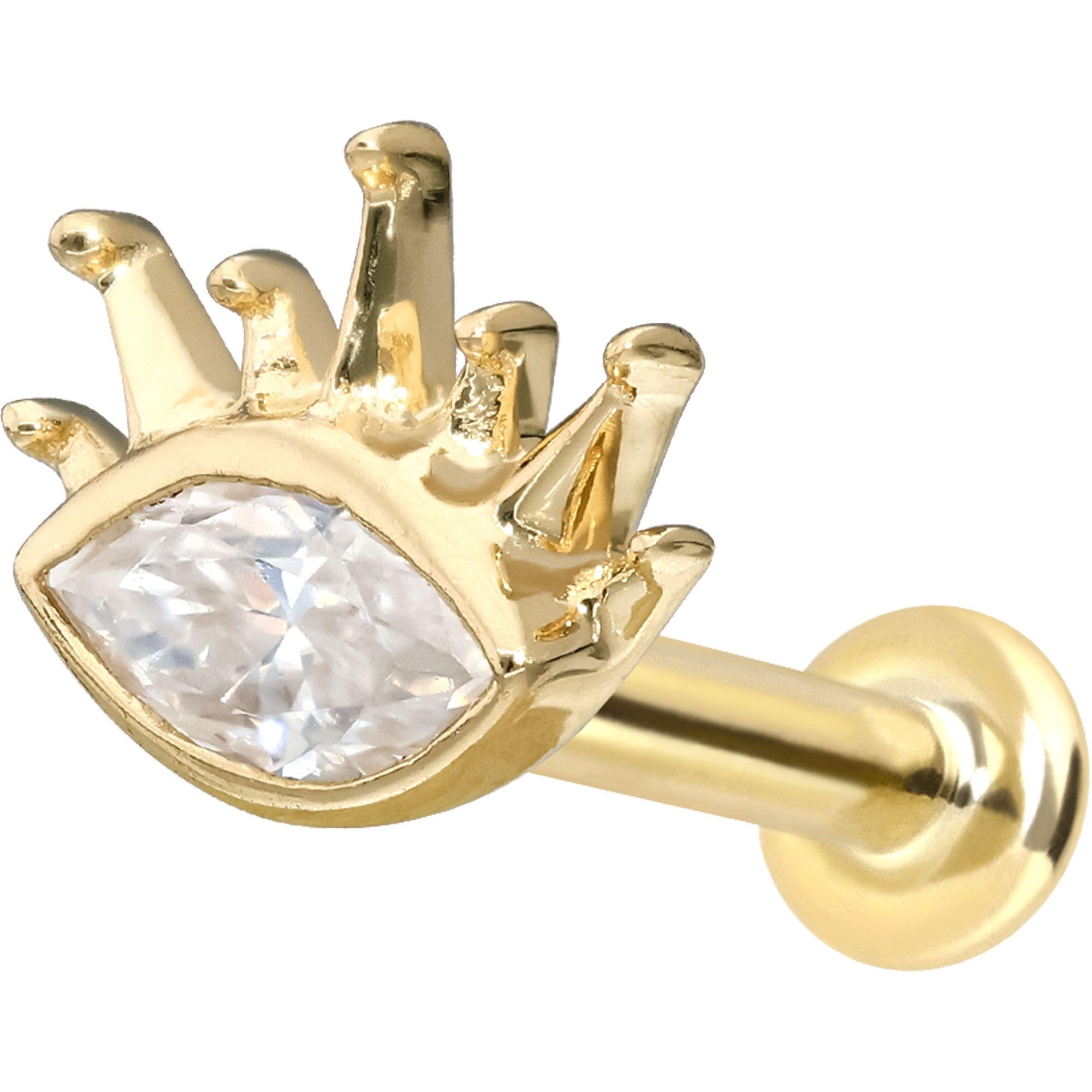 PIERCINGLINE Piercing Stecker 14 Gold Labret mit Innengewinde MOISSANIT-OVAL + SONNENSTRAHLEN 585er Gold - Roségoldfarben, Goldfarben, Silberfarben