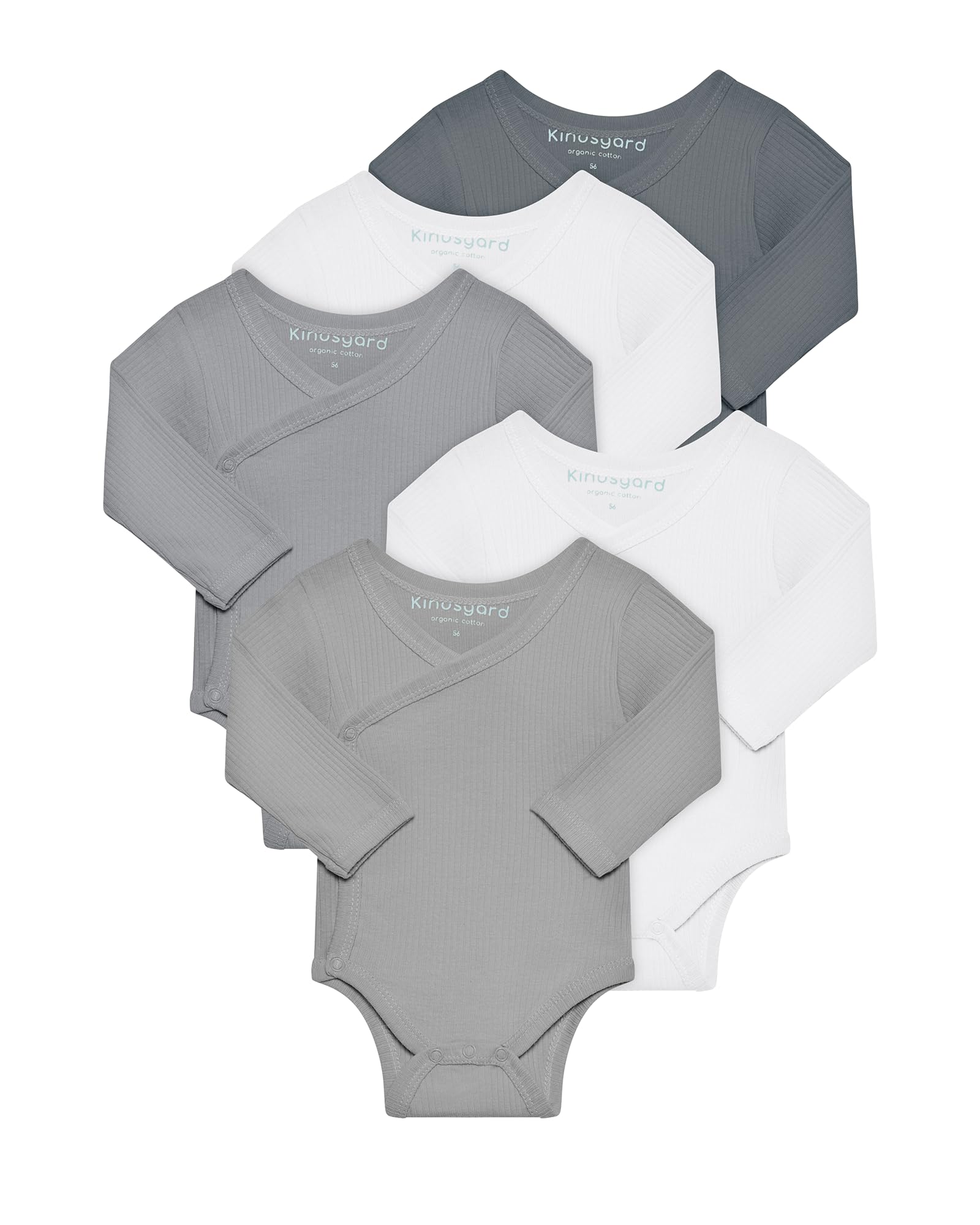 Kindsgard Wickelbody langarm „Trunder“ - 5er-Pack aus Ripp-Baumwolle - weich, dehnbar & atmungsaktiv - OEKO-TEX zertifiz