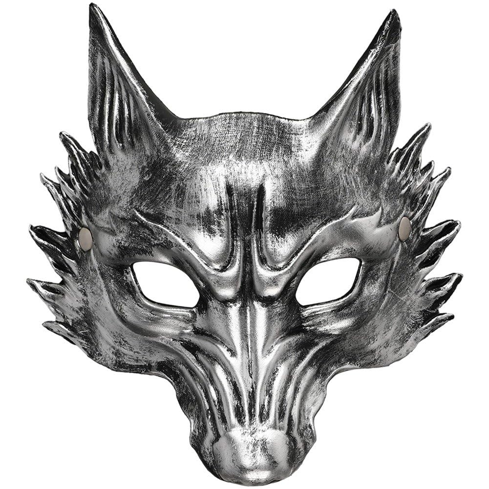 Sofezdo Unisex Animal Mask Vintage Half Face Werewolf Mask 3d Pu Foam Animal Masquerade Mask for Halloween Masquerade Props