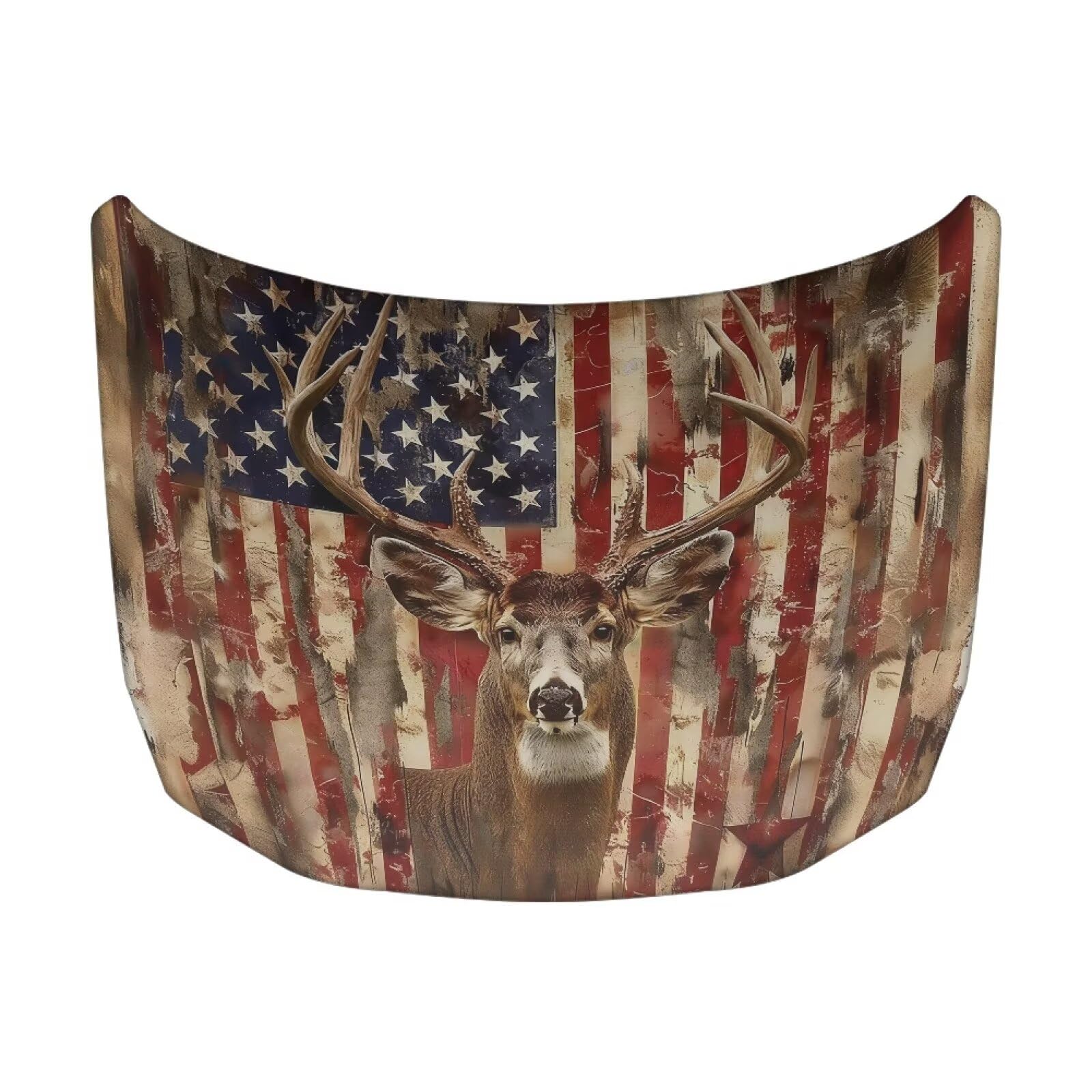 Deer American Flag Car Hood Cover for Compact Car SUV Truck Minivan, Waterproof Automotive Exterior Accessories 59×39 Inch Stretchable Patriotic Decorations