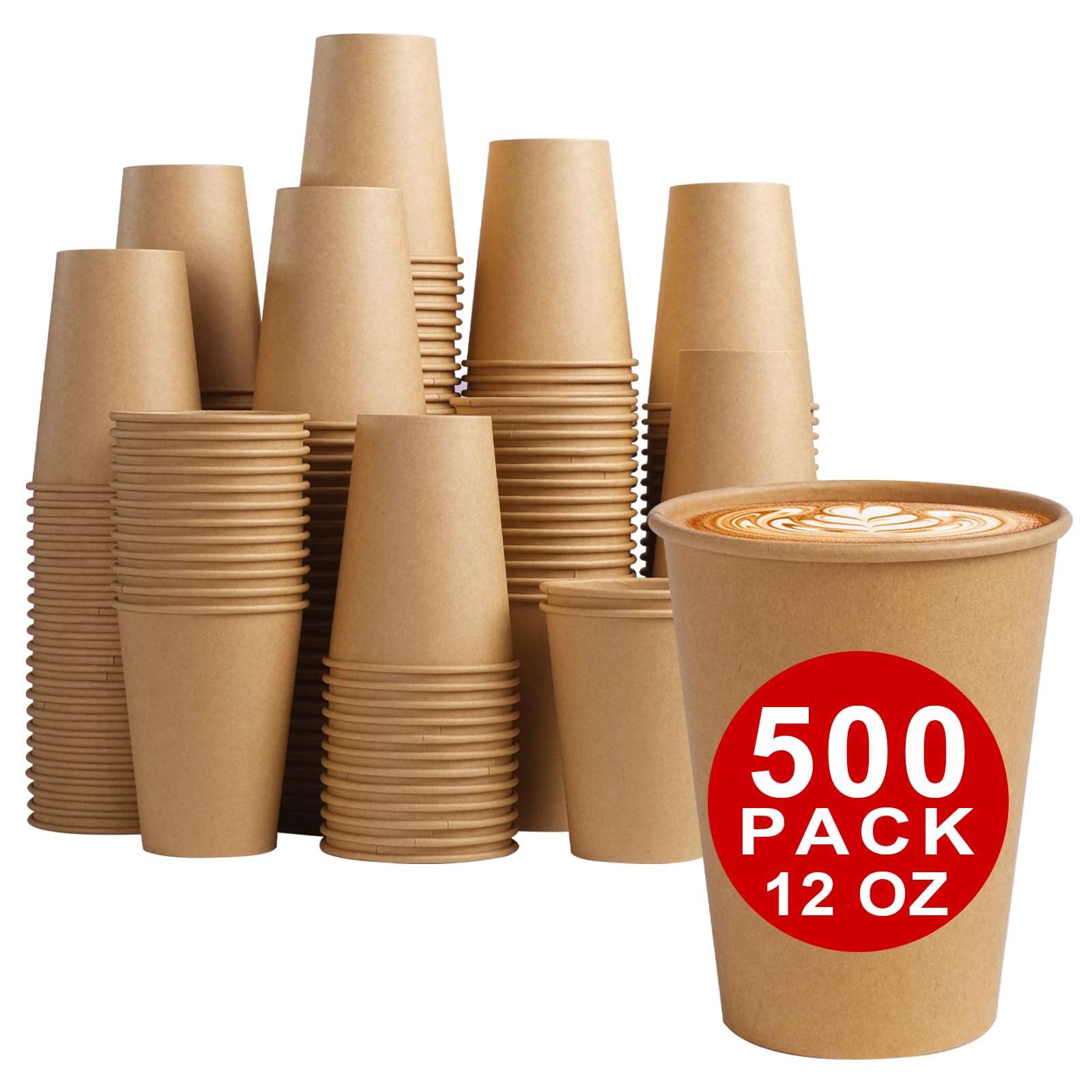 Lamosi 500 vasos de papel kraft de 12 onzas, tazas de café desechables de papel caliente/frío, tazas de bebidas de 12 onzas, tazas de agua para fiestas, picnic, viajes y eventos