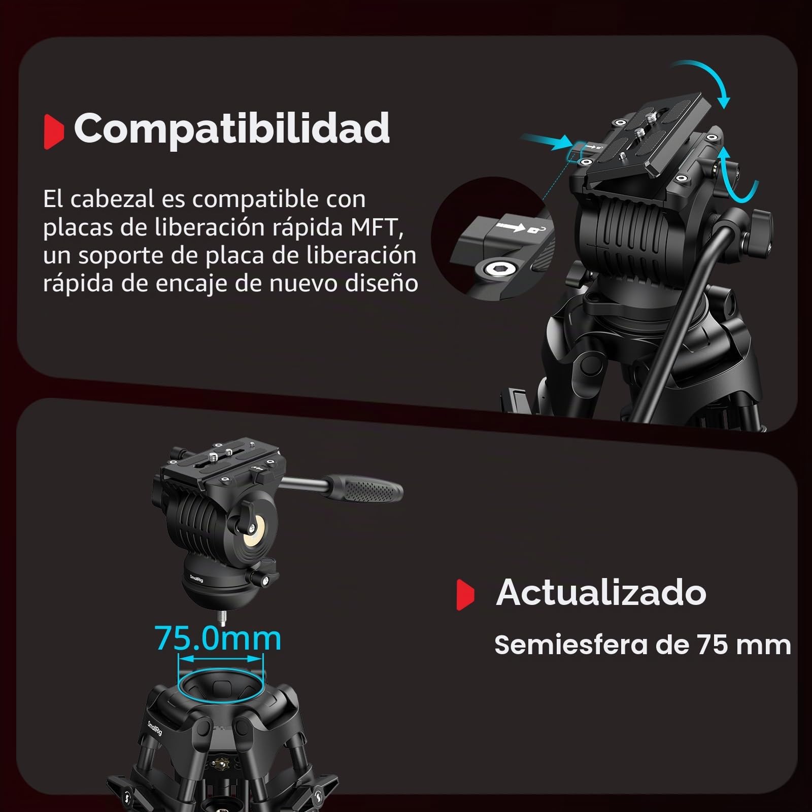 SMALLRIG Trípode FreeSpeed 75" con Cabeza Fluida 360° para Placa Manfrotto, Extensión Rápida, Carga 17.64 LB, para Cámaras DSLR/Mirrorless - 5442