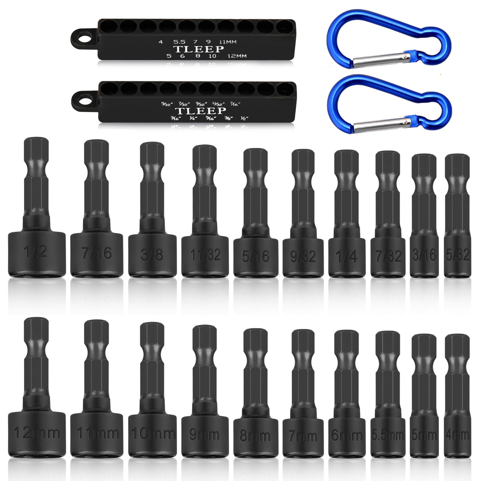 Set di 20 punte per cacciavite a cambio rapido, in acciaio al cromo vanadio, colore: nero, con chiave a bussola metrica da 1/4 ''