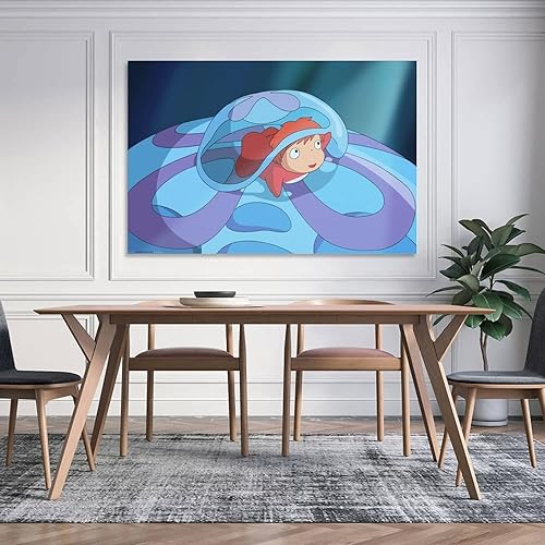 Miniatura 5 de Ponyo on The Cliff - Pósteres estéticos kawaii de películas de anime, decoración de dormitorio infantil (2) pinturas artísticas en lienzo,