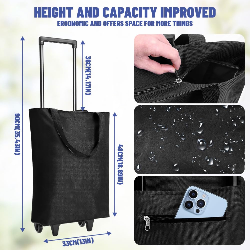 Carrello per la spesa, pieghevole, 30 l, 2 in 1, moderno, con custodia, leggero, fino a 25 kg, per campeggio, viaggi, supermercato (nero)
