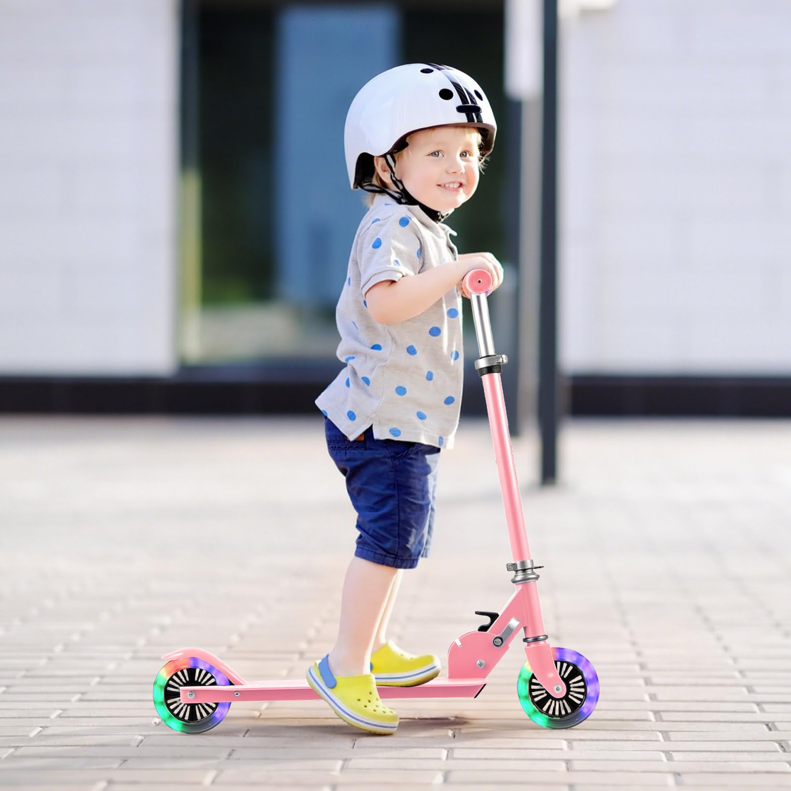 KOMFOTTEU Monopattino per bambini con 2 ruote a LED e freni, skateboard pieghevole con 3 altezze regolabili, in alluminio con carico 50 kg, per bambini