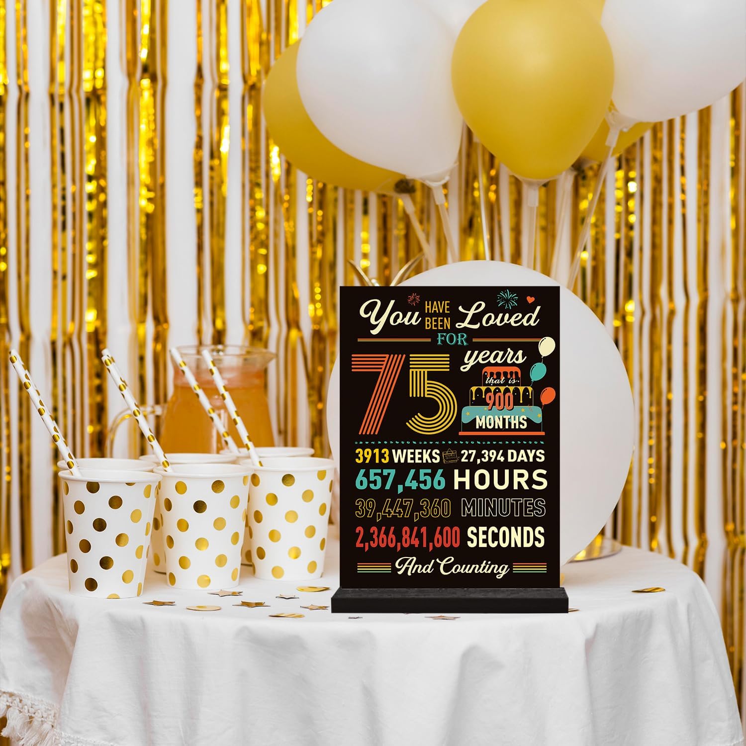 Yoyuspy 75th Birthday Decorations for Women Men, Double-Sided Printing Vintage Back in 1951 Acrylic Poster Sign with Stand Gifts, Cheer to 75 Years Party Over the Hill Table Decor Supplies - Image 5