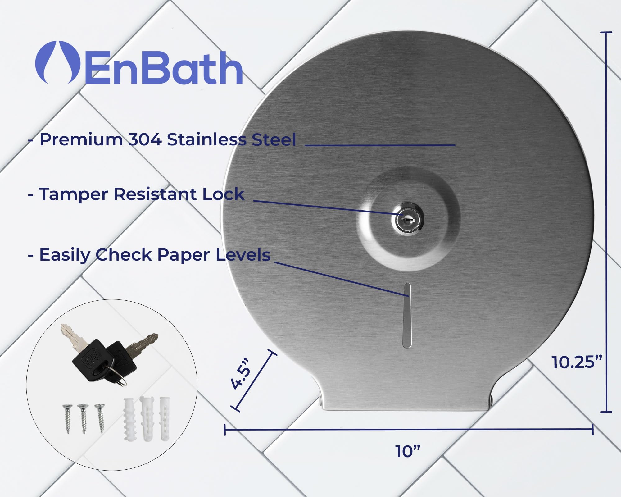 Dispensador de Papel higiénico Jumbo – Soporte de Papel higiénico Industrial de Grado Comercial, Acero Inoxidable, dispensador de baño con Bloqueo para Rollos de 9 Pulgadas (DIspensador de Papel de