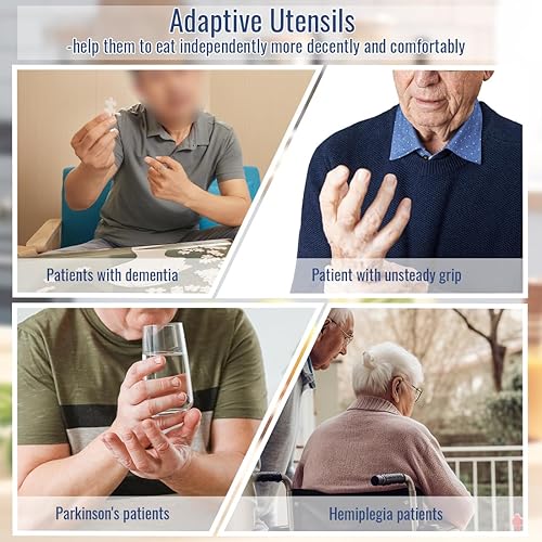 Miniatura 6 de Cuchara y tenedor adaptativos fáciles de sostener para una alimentación independiente, utensilios con peso para temblores de manos (mano derecha, 1