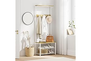 Freestanding Wooden Hall Tree Small Entryway Storage