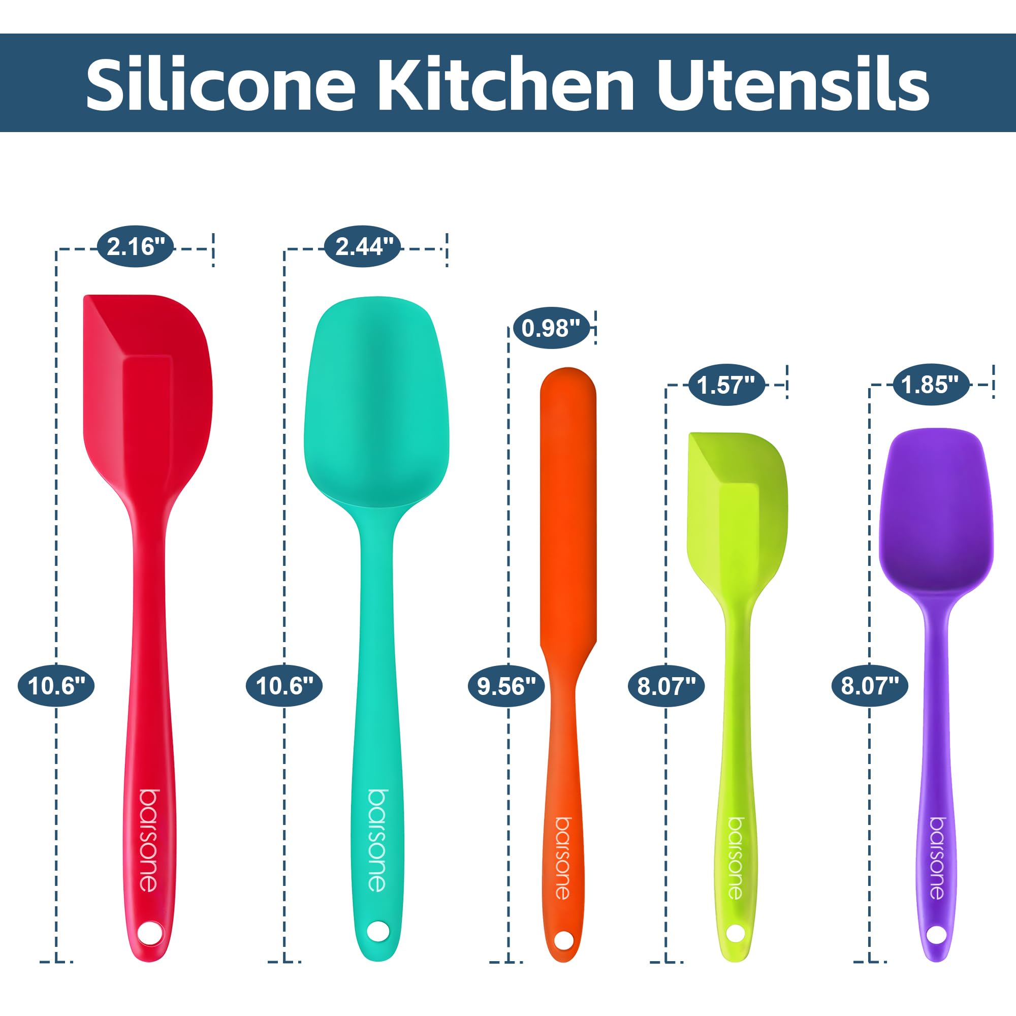 barsone Spatulas Silicone Heat Resistant, Food Grade Rubber Spatula Set for Cooking, Baking, Stirring Heat Resistant 446°F Spatulas for Nonstick Cookware Dishwasher Safe BPA Free Multicolor Set of 5