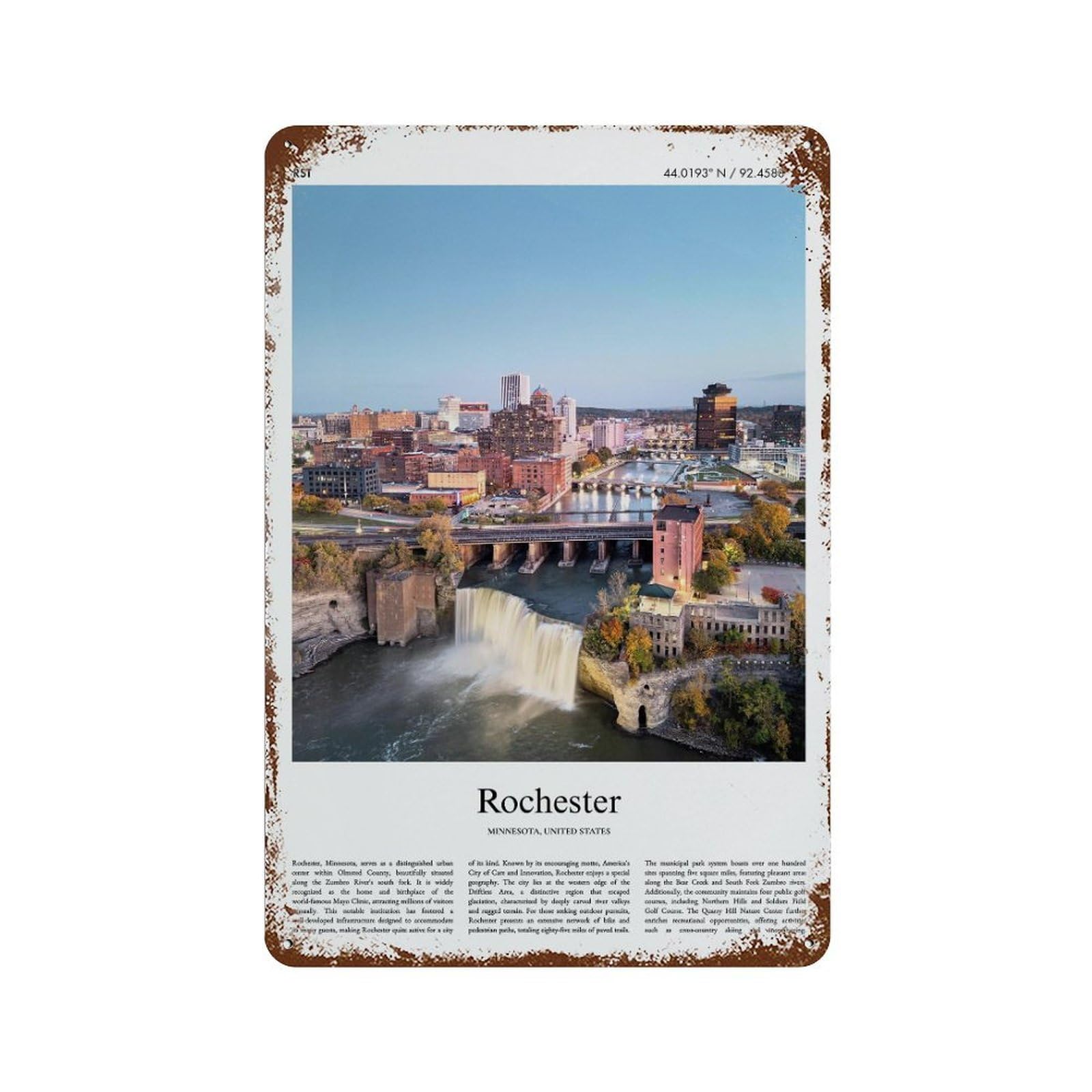 xiaoxiaoshen Rochester Minnesota, United States, USA City Scenery Wall Decor Art Metal Tin Poster Modern Home Decor Art Home Bar Shop Decorations Vintage Sign 30x20cm