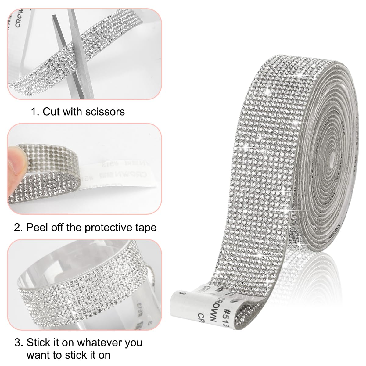 Lot De 4 Rouleaux De Ruban Autocollant En Strass Avec Strass De 2 Mm Pour Décoration De Mariage, Anniversaire Et Cadeau, Téléphone, Ordinateur Portable, Intérieur De Voiture (arc-en-ciel, 4 M