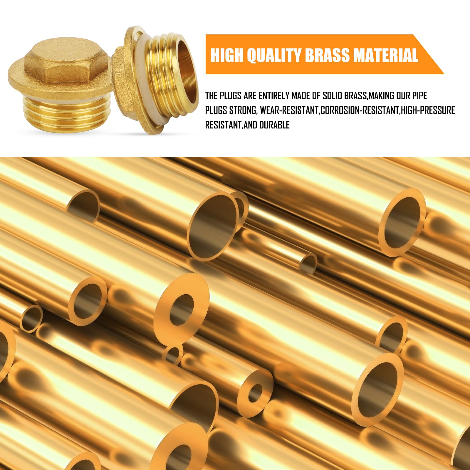Pack Of 4 Brass Plugs, 1/2 Inch Male Thread Sealing Plug, Brass Plug With Rubber Ring, Blanking Plug Pipe End Cap With Rubber Ring For Pipe