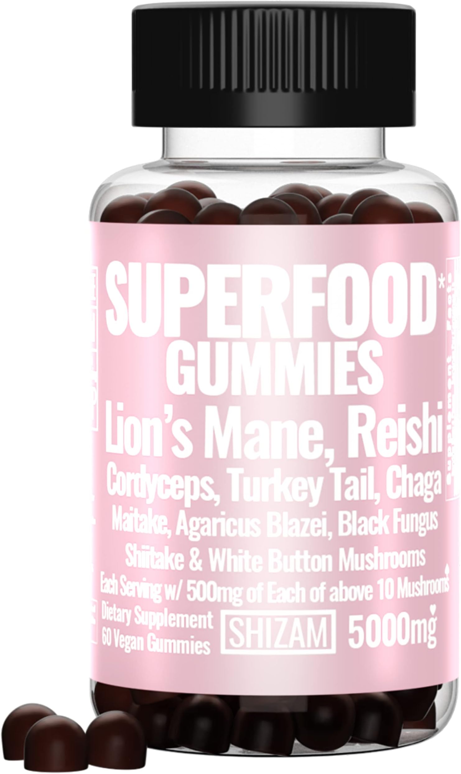 Brand Super-Food 10 Blend Mushroom Complex Gummies for Adults w Chaga Lions Mane Cordyceps Reishi Lion's Mane Turkeytail Turkey Tail |Better Daily Supplement Alt for Capsules & Powder Vitamins