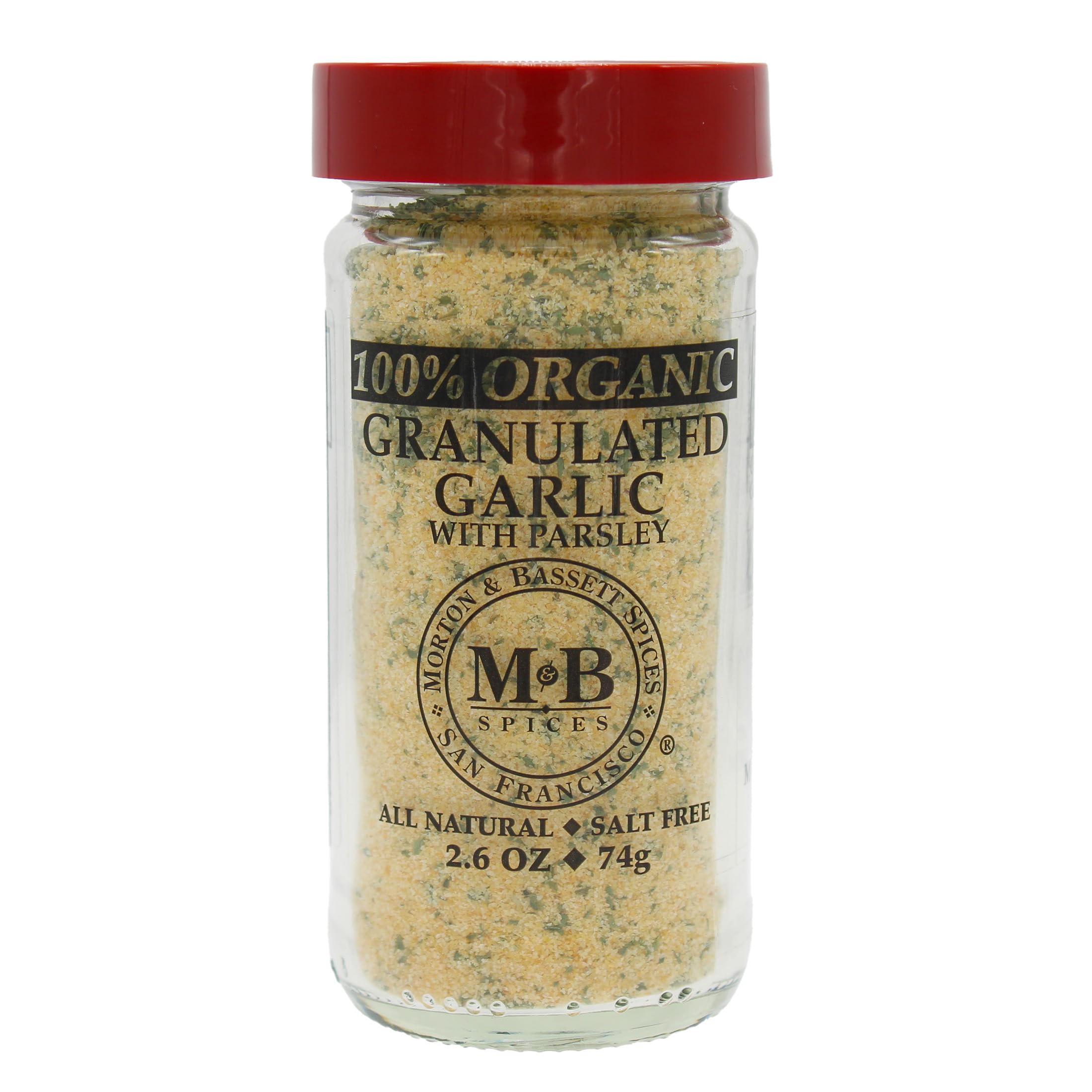 Morton & Bassett 100% Organic Granulated Garlic with Parsley | Savory Blend for Seasoning & Cooking | Gluten Free, Salt Free, Non-GMO | 2.6 oz Jar