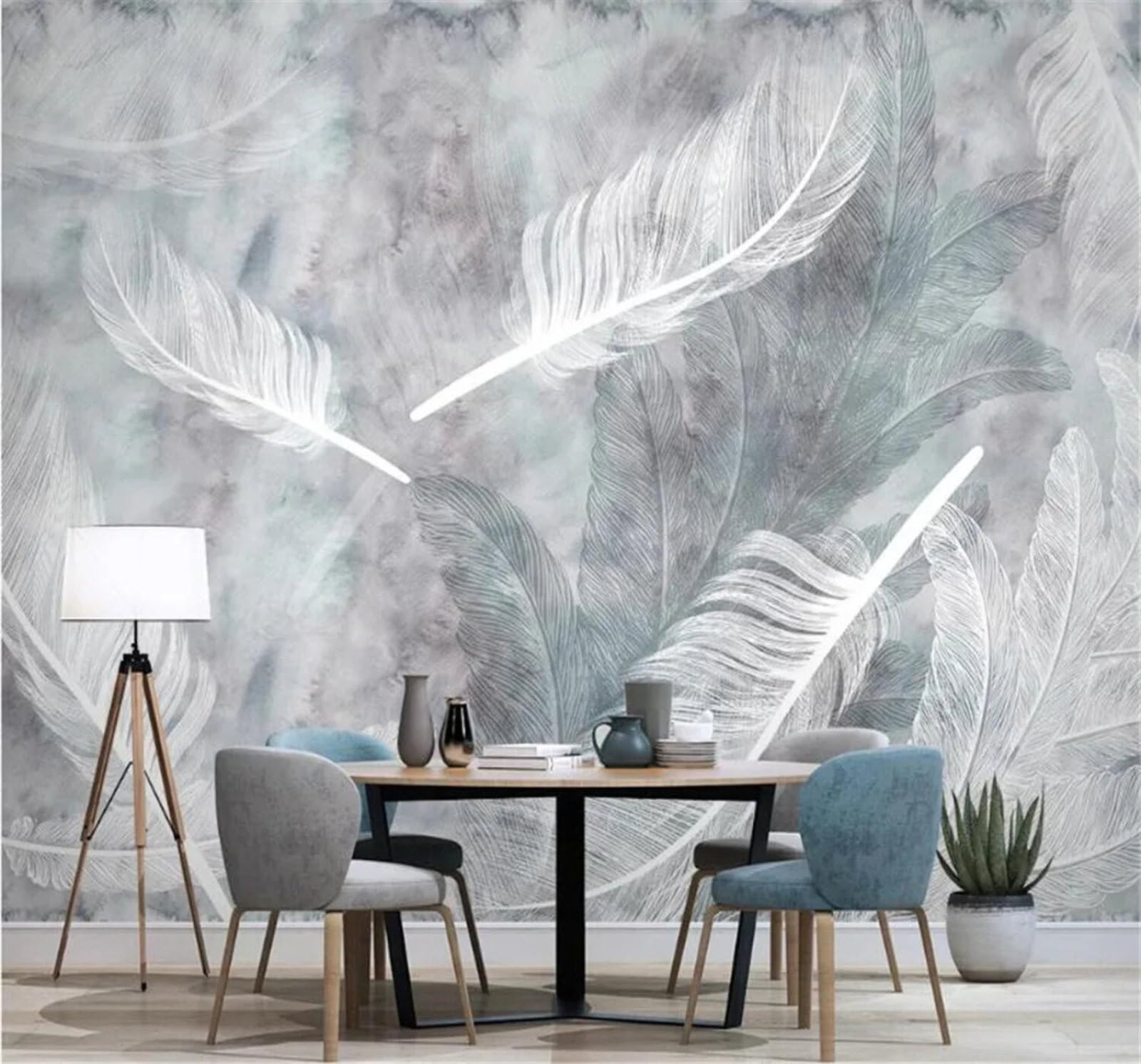 Tzxztt Retro Minimalist Watercolour Hand Drawn Feathers Modern 3D Wallpaper Premium Textured Silk Neutral Tones Material Ideal for Living Room Bedroom-250cm×170cm